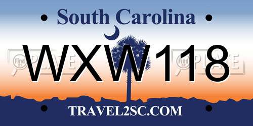 WXW118 South Carolina License Plate