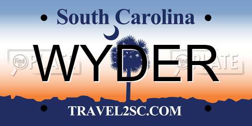 WYDER South Carolina License Plate