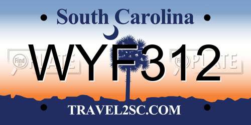 WYF312 South Carolina License Plate