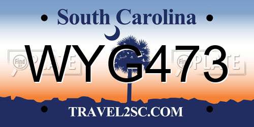 WYG473 South Carolina License Plate