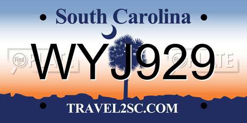WYJ929 South Carolina License Plate