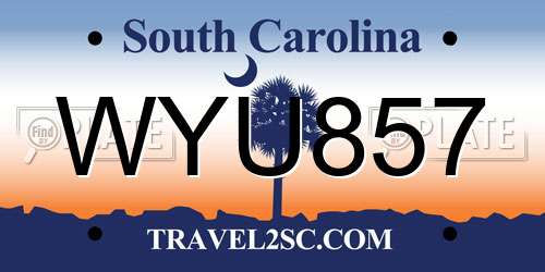WYU857 South Carolina License Plate