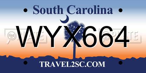 WYX664 South Carolina License Plate