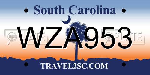 WZA953 South Carolina License Plate