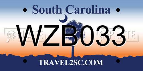 WZB033 South Carolina License Plate