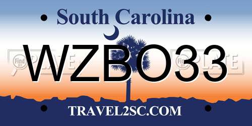 WZBO33 South Carolina License Plate
