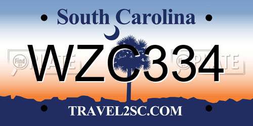 WZC334 South Carolina License Plate