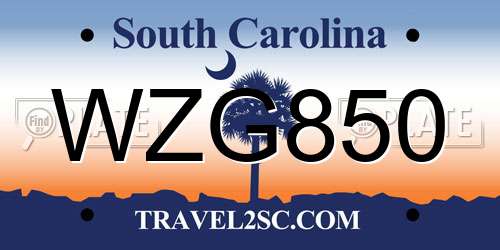WZG850 South Carolina License Plate