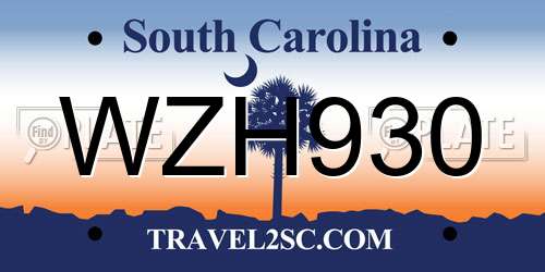 WZH930 South Carolina License Plate