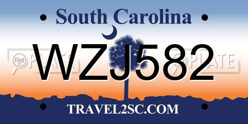 WZJ582 South Carolina License Plate