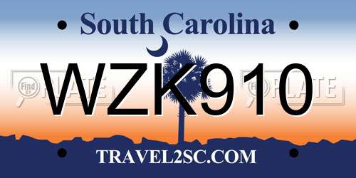 WZK910 South Carolina License Plate