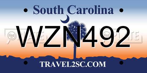 WZN492 South Carolina License Plate