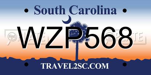 WZP568 South Carolina License Plate