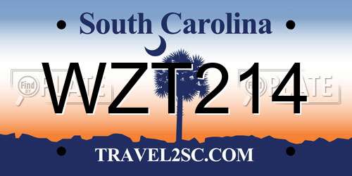 WZT214 South Carolina License Plate