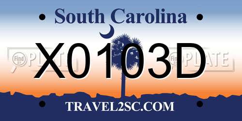 X0103D South Carolina License Plate