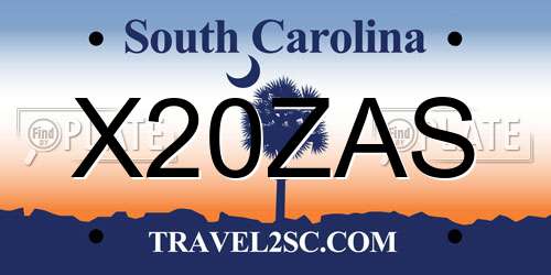X20ZAS South Carolina License Plate