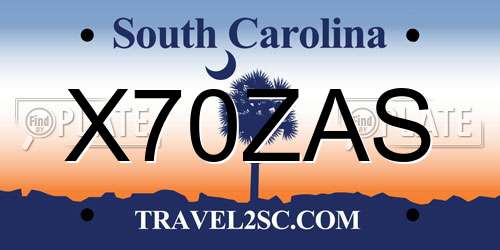 X70ZAS South Carolina License Plate