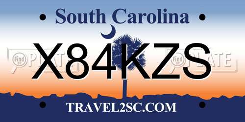 X84KZS South Carolina License Plate