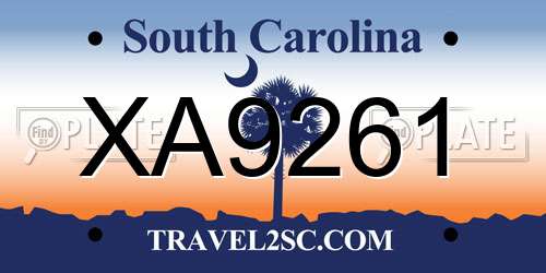 XA9261 South Carolina License Plate