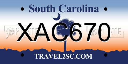 XAC670 South Carolina License Plate