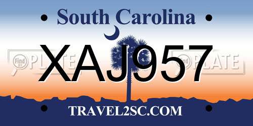 XAJ957 South Carolina License Plate