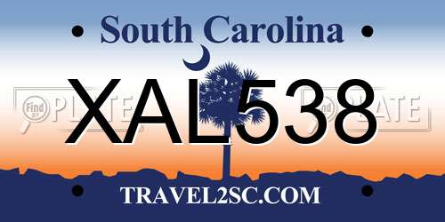 XAL538 South Carolina License Plate