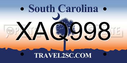 XAQ998 South Carolina License Plate