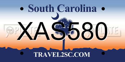 XAS580 South Carolina License Plate
