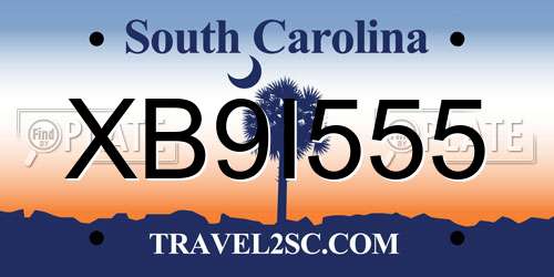 XB9I555 South Carolina License Plate