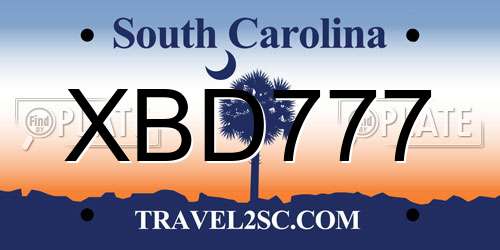 XBD777 South Carolina License Plate