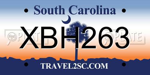 XBH263 South Carolina License Plate