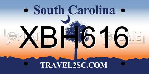 XBH616 South Carolina License Plate