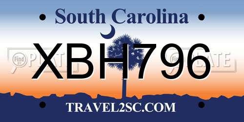 XBH796 South Carolina License Plate