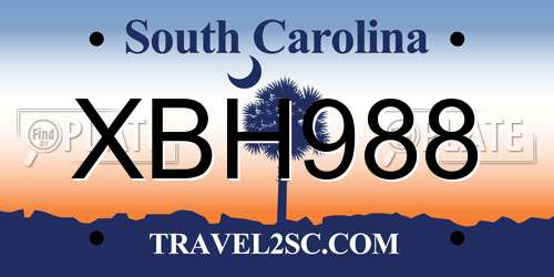 XBH988 South Carolina License Plate