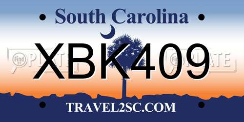 XBK409 South Carolina License Plate