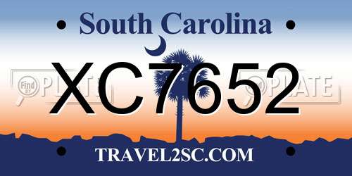 XC7652 South Carolina License Plate