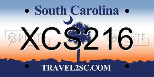 XCS216 South Carolina License Plate