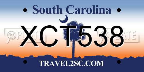 XCT538 South Carolina License Plate