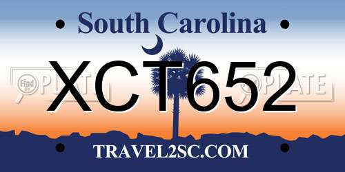 XCT652 South Carolina License Plate