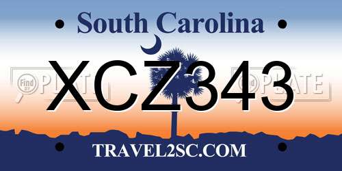 XCZ343 South Carolina License Plate