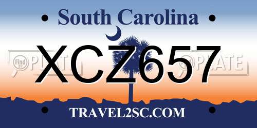 XCZ657 South Carolina License Plate