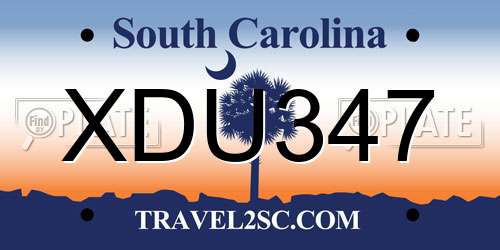 XDU347 South Carolina License Plate