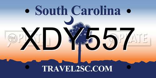 XDY557 South Carolina License Plate