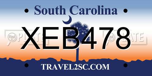 XEB478 South Carolina License Plate