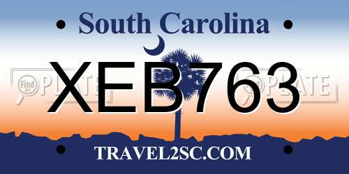XEB763 South Carolina License Plate