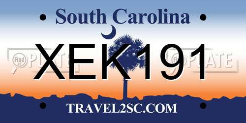 XEK191 South Carolina License Plate