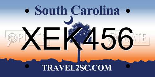 XEK456 South Carolina License Plate
