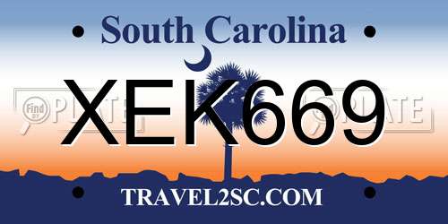 XEK669 South Carolina License Plate