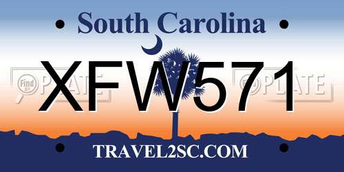 XFW571 South Carolina License Plate