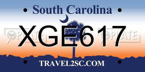 XGE617 South Carolina License Plate